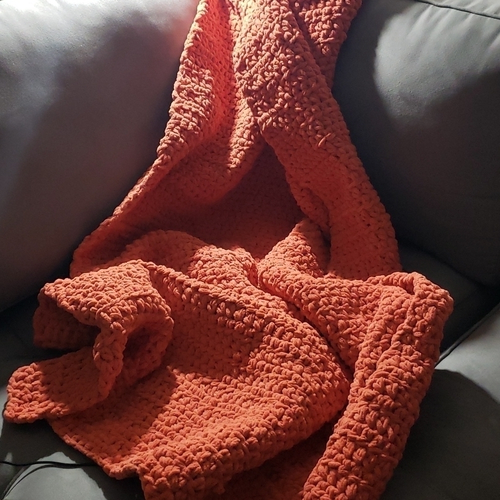 NEW- Handmade Chunky Fall Blanket- Burnt Orange